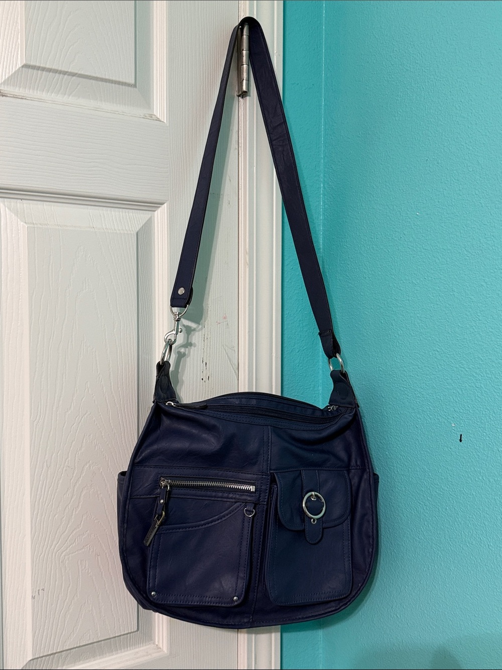 Classic Navy Crossbody Bag with Front Pockets - Women’s Everyday Shoulder Bag